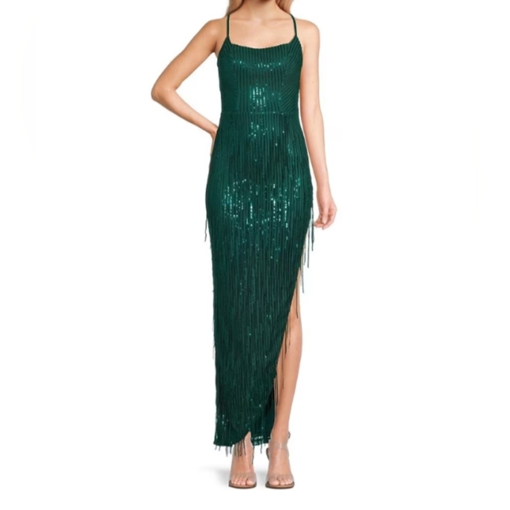 NWT City Vibes Green Fringe Dress